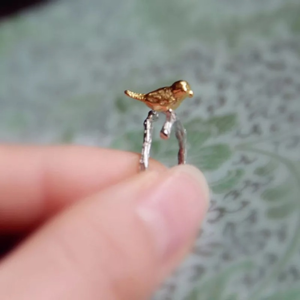 “Morning Companion” Bird Tree Branch Nature Ring - Picture 9 of 12